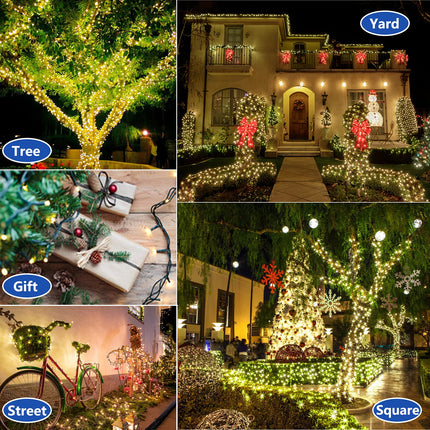 Decute 300LED Christmas String Lights Outdoor Waterproof 105FT UL with End-to-End Plug 8 Modes, Warm White Indoor Starry Fairy Lights for Christmas Tree Patio Garden Wedding Party Decor