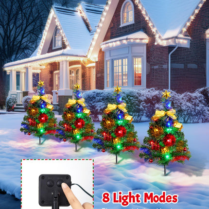 Brightown Solar Christmas Tree Outside, 4 Packs Solar Christmas Decorations Outdoor Yard Xmas Pathway Christmas Trees Sidewalk Driveway Walkway Gravesite Cemetery Outdoor Christmas Decorations