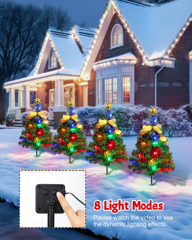 Brightown Solar Christmas Tree Outside, 4 Packs Solar Christmas Decorations Outdoor Yard Xmas Pathway Christmas Trees Sidewalk Driveway Walkway Gravesite Cemetery Outdoor Christmas Decorations