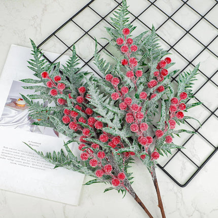 Christmas Snowy Cedar Picks 21 Inch Artificial Red Berry Pine Branches Large Frosted Cedar Sprays Christmas Faux Pine Needles Berry Cedar Sprigs for Holiday Garland Wreath Vase Floral Arrangements