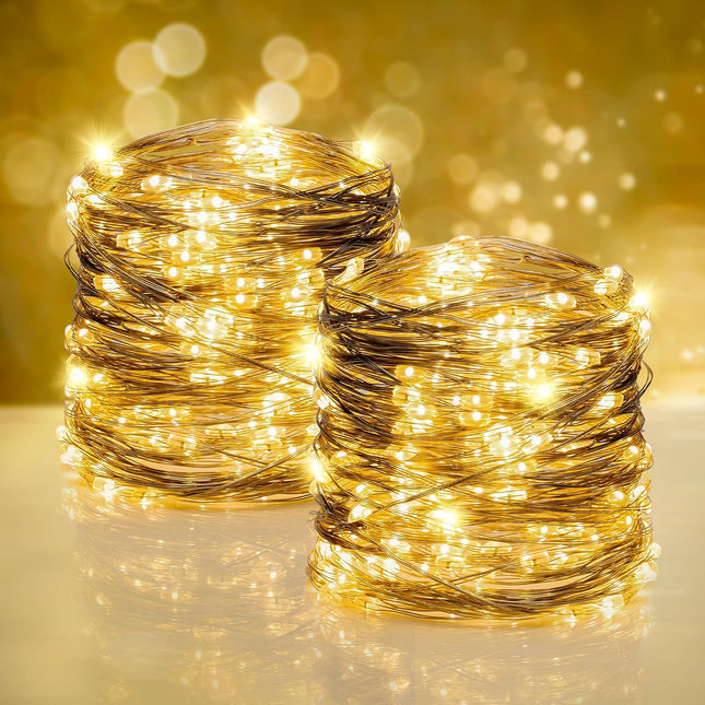 Twinkle Star 200 LED 66 FT Copper Fairy String Lights USB and Adapter Powered,Dimmable Control Fairy String Lights for Christmas Tree Wedding Party Home Decoration, Warm White, 2PACK