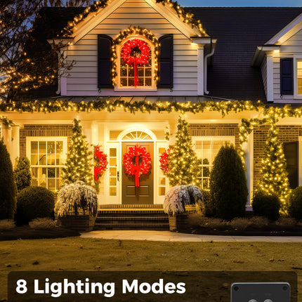 Minetom Solar String Lights for Outside - 40 FT 100 LED Christmas Solar String Lights with 8 Lighting Modes, IP65 Waterproof Solar Lights Outdoor, Solar Lights for Outside Tree Party Decor, Warm White