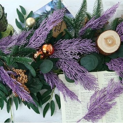 GREENTIME 12 Pack Artificial Purple Flat Glitter Pine Needles 13" Fake Christmas Picks Decorative Glitter Sticks for Vase Christmas Tree DIY Wreath Crafts Fireplace Decor