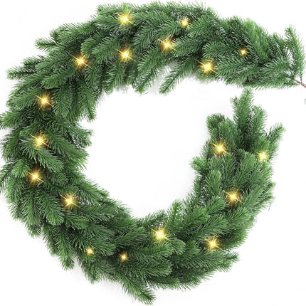 2 Pcs Battery Operated Christmas Garland, 6 FT Greenery Garland with 100 LED Lights String Christmas Decorated Table Mantle Background Wall Room Outdoor Indoor Winter Decoration