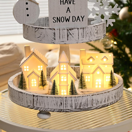 Ceramic White Christmas Village Houses, 3Pcs Light Up Small Porcelain Village House with 6Pcs Christmas Trees, LED Lighted Tabletop House Figurines for Home Decor, Winter Holiday DIY,