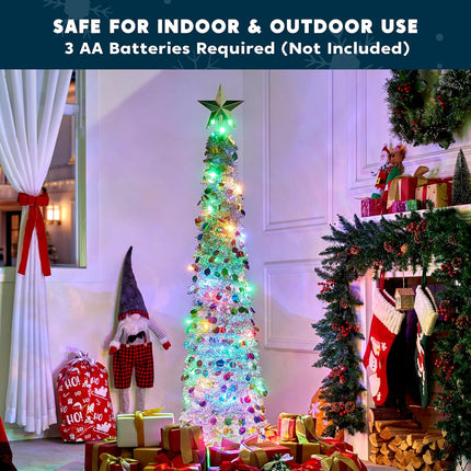 JOIEDOMI 5 Ft Pre-lit Pencil Christmas Tree, Pop up Christmas Tinsel Tree with Lights and Star, Skinny Collapsible Christmas Tree with Timer for Xmas Decorations Indoor Outdoor Holiday Party