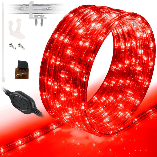 WYZworks 576LEDs 50ft LED Outside Rope Lights, Outdoor ETL Waterproof Permanent 360 Degree Light Emitting, Flexible Tube, Connectable, Christmas Palm Tree Exterior Landscape, Red