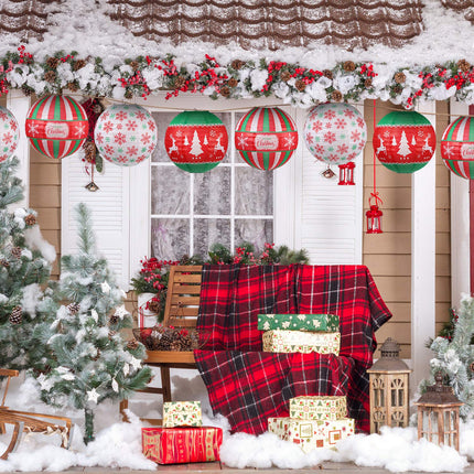 6 Pieces Christmas Hanging Paper Lanterns Set, Red Green White Christmas Party Lanterns, Round Hanging Lamps Christmas Paper Lanterns Decoration for Christmas Party Home Decoration Supplies Props