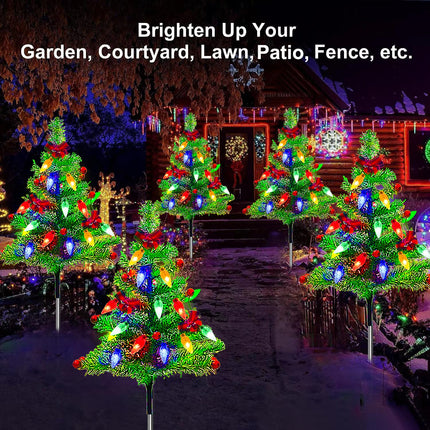 4-Pack Solar Pre-Lit Christmas Tree Lights, 8 Modes Outdoor Waterproof Christmas Decorations for Yard, Garden, Pathway, Porch