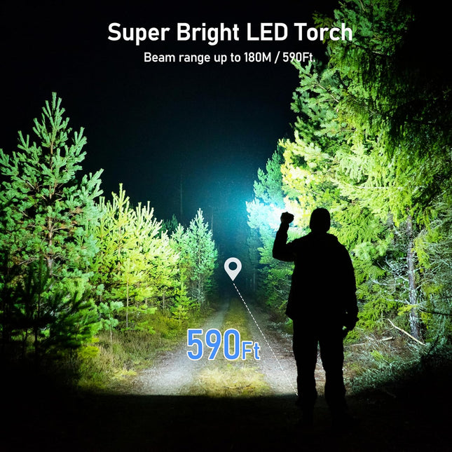Blukar Rechargeable Flashlight, Super Bright Adjustable Focus Flashlights | 4 Lighting Modes, Long Lasting, Waterproof Small Mini LED Flash Light for Power Cuts, Emergency, Camping, Hiking, Outdoor - Black