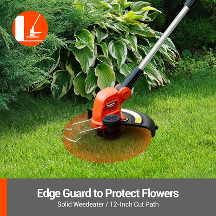 MAXLANDER 12 Inch 20V Cordless String Trimmer, 2 PCS 2.0Ah Battery Weed Wacker/Edger, 1 Quick Charger,6 PCS Replacement Spool Trimmer Lines, Length Adjustable, Powerful Lightweight Grass Trimmer