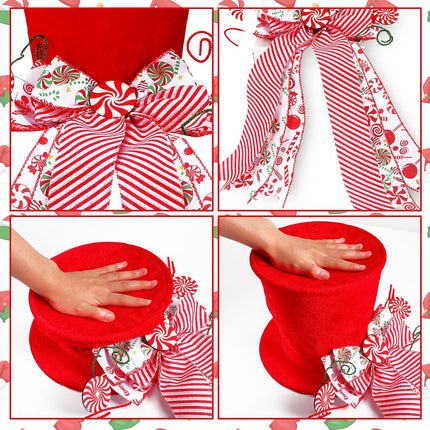 Liliful 25 Pcs Christmas Tree Topper Decor Set Christmas Candy Canes Tree Topper Red Hat with Peppermint Striped Bow Ribbon and Lollipop Hanging Balls for Holiday Christmas Party Tree Decor
