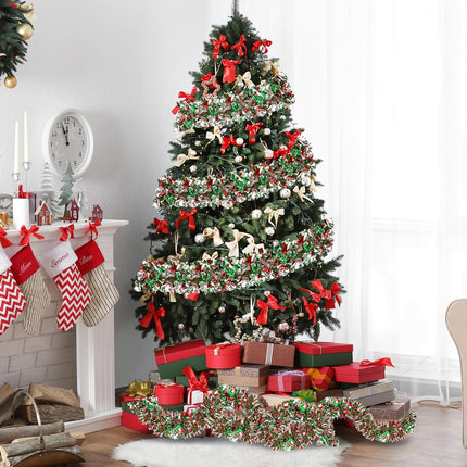 Sggvecsy 49.2Ft Christmas Green Red Silver Tinsel Garland Xmas Tree Decorations Christmas Metallic Twist Garland Ceiling Hanging Decorations for Year Party Birthday Holiday Indoor Outdoor Supplies