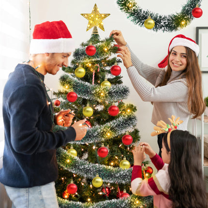 Christmas Tree Garland Set 49Ft Christmas Green Frost Tip Tinsel Garland with Lights Christmas Tree Star Topper and 24 Pack Mini Christmas Ornaments Balls for Xmas Decor Supplies