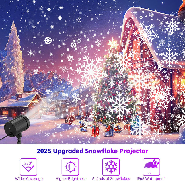 GUSODOR Christmas Projector Lights Outdoor, Dynamic Snowflake Projector LED Snowfall Lights Waterproof Christmas Projector Lights for Indoor Outdoor Christmas Decoration, Holiday, Wedding, Yard Decor