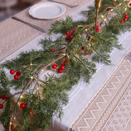 6 FT Christmas Garland with Lights for Mantle Cypress Garland with Red Berries Lighted Garland Battery Operated with Timer for Home Fireplace Christmas Decorations