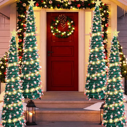 Artificial Christmas Tree, Pencil Christmas Tree with 50 LED Lights and 1 Christmas Tree Topper Star Skinny Christmas Tree for Indoor Outdoor Christmas Decorations (Santa Claus, 5FT)