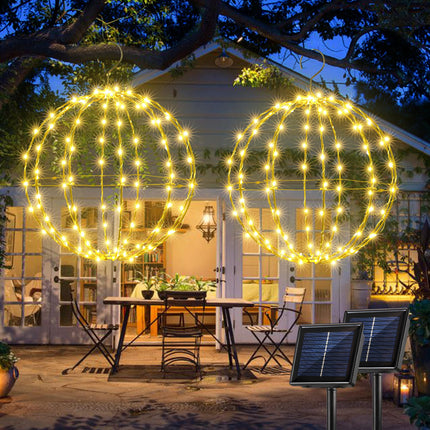 Joomer 2 Pack Christmas Solar Ball Lights, 12IN 120 LED Foldable Metal Sphere Lights Waterproof 8 Modes with Hook, Solar Powered Hanging Tree Globe Lights for Outdoor Christmas Decoration (Warm White)
