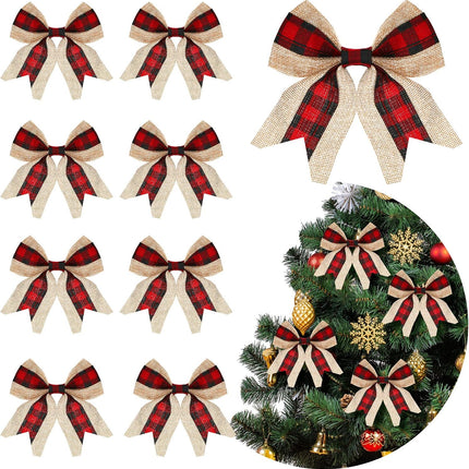 Waydress 20 Pieces Christmas Burlap Bow Buffalo Plaid Bow Christmas Wreath Decoration Bow Door Burlap Natural Bowknot Ornament for Christmas Tree Craft Home Decoration (Red and Black)