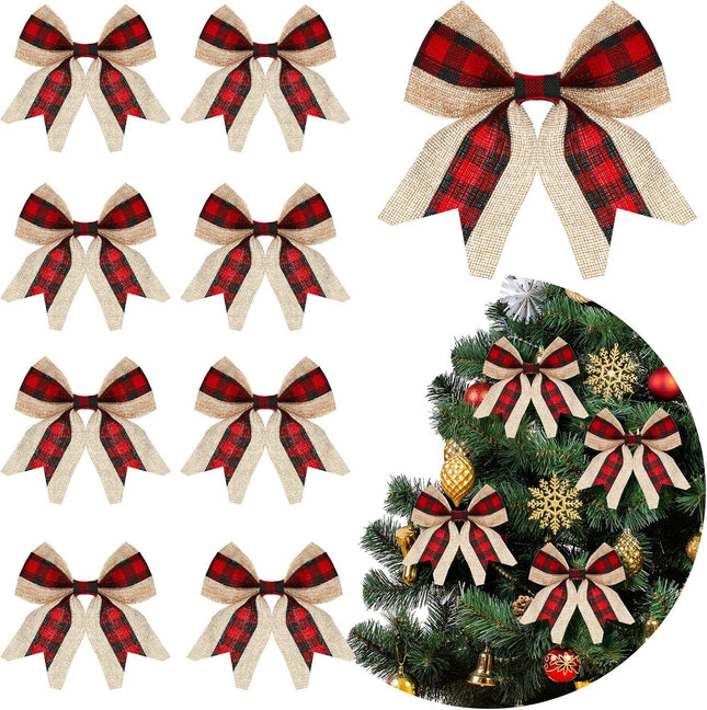Waydress 20 Pieces Christmas Burlap Bow Buffalo Plaid Bow Christmas Wreath Decoration Bow Door Burlap Natural Bowknot Ornament for Christmas Tree Craft Home Decoration (Red and Black)
