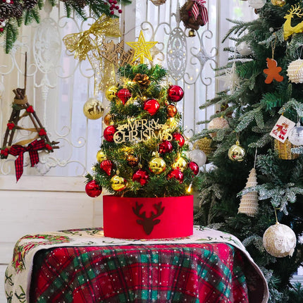 Tabletop Christmas Tree 24 in/60cm Mini Artificial Christmas Tree with LED String Lights,Star Treetop,Ornaments Balls,Pine Cones and DIY Decorations for Holiday décor,Tabletop Small Xmas Tree Green