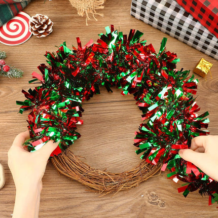 MARFOREVER 3 Pcs Christmas Tinsel Garland Tree Decoration Red Green Metallic Tinsel Twist Garland Hanging Supplies for Christmas Holidays Year Party Indoor Outdoor Home Wall Decor 19.7 Feet