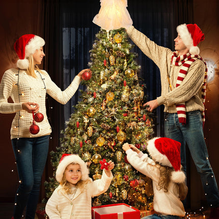 Christmas Tree Topper Angel with Lights, Xmas Tree Toppers Decorations Ornament with White Feather Wings, Plug in Christmas Tree Angel Treetop for Indoor Office Holiday