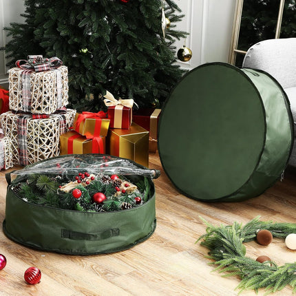 4 Pack Christmas Wreath Storage Container Wreath Storage Box with Clear Window and Handles Oxford Cloth Garland Storage Bags with Dual Zipper for Xmas Wreath wrapping(Green,30 Inch)