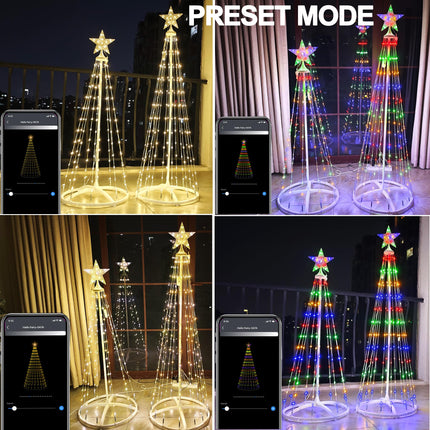 Set 4ft&5ft Smart LED Christmas Cone Tree Light Outdoor, Lighted Artificial Tree with Star Topper, Timer Waterproof, APP and Remote, Music Sync RGB Light Show, Xmas Yard Decorations