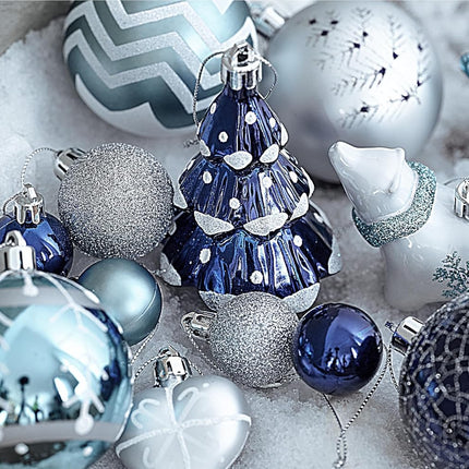 Valery Madelyn Christmas Ball Ornaments Decor, 70ct Winter Wishes Silver Blue Shatterproof Christmas Tree Ornaments Value Pack for Xmas Decoration
