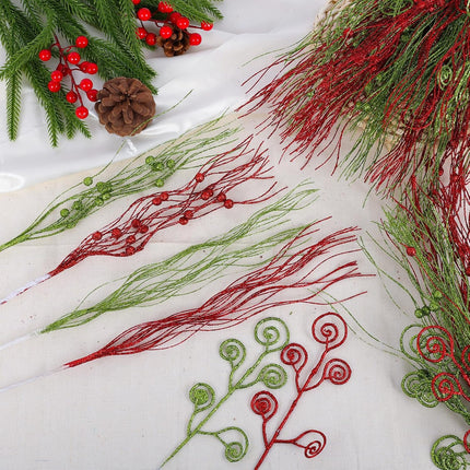 48 Pcs Christmas Red Green Artificial Glitter Berry Stems Ornaments Fake Christmas Candy Picks Decorative Curly Glitter Sticks Branches for Xmas Tree Wreath Crafts Vase Filler (48, Red, Green)