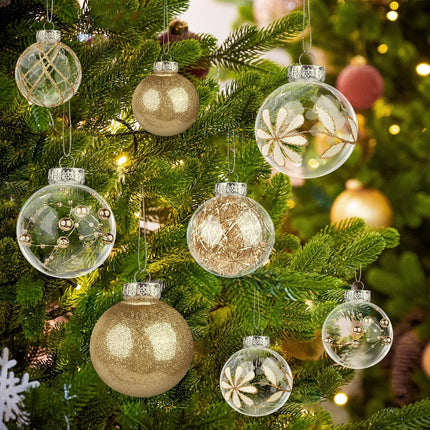 24 Pcs Champagne Christmas Ornaments, Clear Farmhouse Rustic Christmas Ornaments Hanging Christmas Tree Decorations, Holiday Christmas Ball for Xmas Party Home Decor