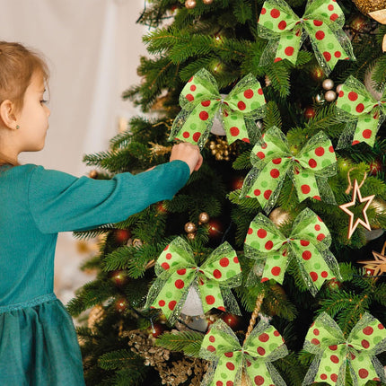 20 Pcs Christmas Elf Bows Decoration Christmas Wreath Bows Red and Green Christmas Bows Glitter Dot Bows Ribbons Decoration for Xmas Tree Ornaments Holiday Party Wedding Home Farmhouse Decor