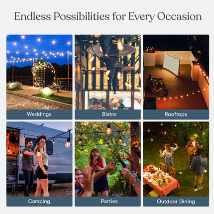 Brightech Ambience Pro Outdoor String Lights - Commercial Grade Waterproof Patio Lights with 48 Ft Dimmable Incandescent Edison Bulbs, Porch String Lights for Patio, Backyard - 15 Bulbs 11W