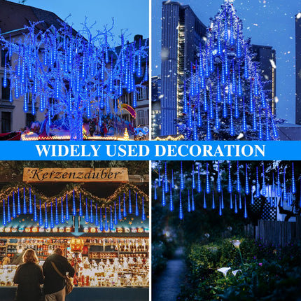 Meteors Shower Lights, 192 LED Falling Rain Lights 8 Tubes 11.8 Inch Waterproof Christmas Lights Plug in Snowfall LED Lights Outdoor for Tree Party Garden Yard Holiday Christmas Decoration, Blue