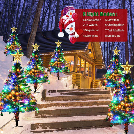 2 Set Solar Christmas Tree Christmas Lights for Outdoor Christmas Decorations, Solar Xmas Pathway Lights 8 Modes Solar Christmas Garden Stake Lights, Waterproof Outdoor Christmas Decor for Patio Yard