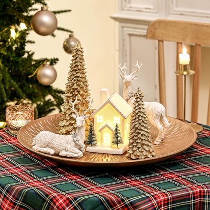 Gold Christmas Tree Figurines, 2Pcs Resin Glitter Christmas Tree for Tabletop Decoration, Small Christmas Tree Set, Decorative Xmas Trees for Christmas Mantel Indoor Home Decor