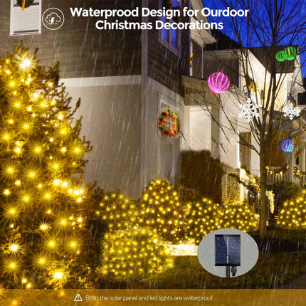 WBao Solar Christmas Net Lights, 360LED 11.5ft x 6.9ft Christmas Bushes Lights with Remote, 8 Lighting Modes, Timer, Waterproof Design for Lawn, Bushes, Trees Outdoor Christmas Decorations, Warm White