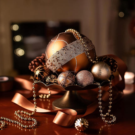 Valery Madelyn Ornaments for Christmas Trees, 4ct Bronze Copper and Gold Shatterproof Fall Christmas Tree Decorations, 5.9 Inches Luxury Brown Hanging Ball Ornaments Bulk for Xmas Holiday Decor