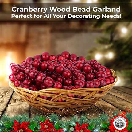 9 Foot Cranberry Burgundy Wood Bead Christmas Garland Wooden Christmas Tree Garland Perfect for Rustic Natural Farmhouse Trees Garland Christmas Decorations for Indoor Use