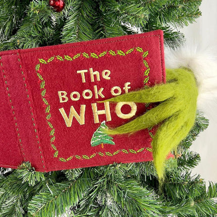 Whoville Grinnch Christmas Tree Decorations, Funnny Grinnch Reading The Book of WHO Christmas Tree Topper Ornaments Farmhouse Christmas Decor for Table Mantel Porch Holiday Party s