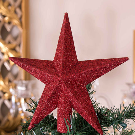 Clever Creations Christmas 8 Inch Tree Topper Glittered Star Decoration, Glitter Treetop Holiday Home Décor, Red