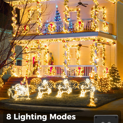 Solar String Lights for Outside, 2-Pack 200LED 78FT Total Solar Lights Outdoor IP65 Waterproof Solar Powered Lights with 8 Lighting Modes for Party Garden Yard Holiday Tree Decoration, Warm White