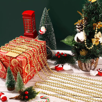 Dilunave 50 ft Christmas Tree Beads Garland Artificial Pearl Garland Chain Decor Plastic Faux Pearls Beaded Trims String Beaded Garland for Xmas Tree Mantle DIY Holiday Decoration Supplies(Gold)
