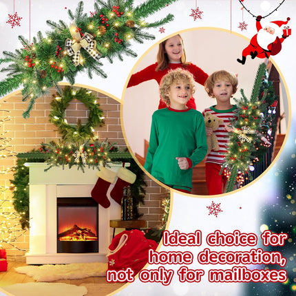 Liliful 55 Inch Christmas Mailbox Swag Accented with Black and White Checkered Bow Lights Berry Clusters Pine Cones, Christmas Lighted Mailbox Swag for Xmas Mailbox Mantelpiece Indoor Outdoor Decor