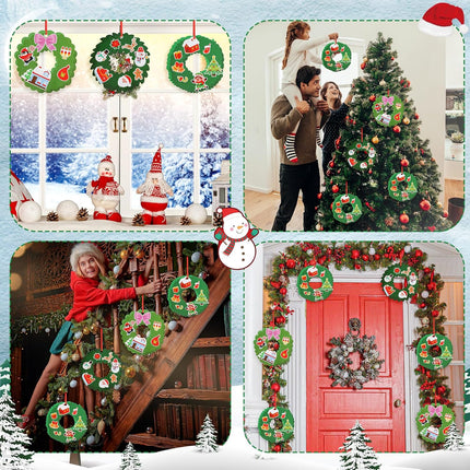 7 x 8 Inch Large 24 Pcs Christmas Cutouts and 12 Pcs Stickers for Kids Christmas Wreaths Crafts DIY Xmas Wreath Cutouts Mini Christmas Wreath Paper Cuts for Classroom Bulletin Board Supplies