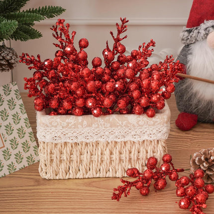 36pcs Glitter Berries Stems, 7.9 Inch Christmas Berries Stems Glitter, Artificial Berry Picks Christmas Red Berries Stems for Vases for Decoration Christmas Tree Wreath