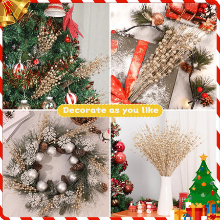 Christmas Tree Decorations, 12 Pack Christmas Tree Picks, Champagne Christmas Ornaments, Tree Toppers Christmas Decorations for Tree Filler Stems Sticks Vase DIY s Home Decor
