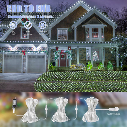 HEYFUNi Net Mesh Waterproof String Lights,360LED 13ft x 5ft Christmas Net Lights, 8 Modes,Connectable for Indoor Outdoor, Curtain,Garden,Christmas Tree, Bush, Party, Holiday, Wall Decor (White)