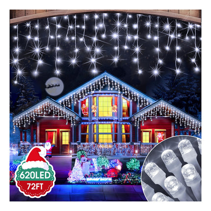 Hezbjiti 620LED Christmas Lights Outdoor 68FT ice Lights with 8 Modes Timer Memory Waterproof String Lights Plug in for Xmas Holiday Eaves Party Yard Garden Decor.